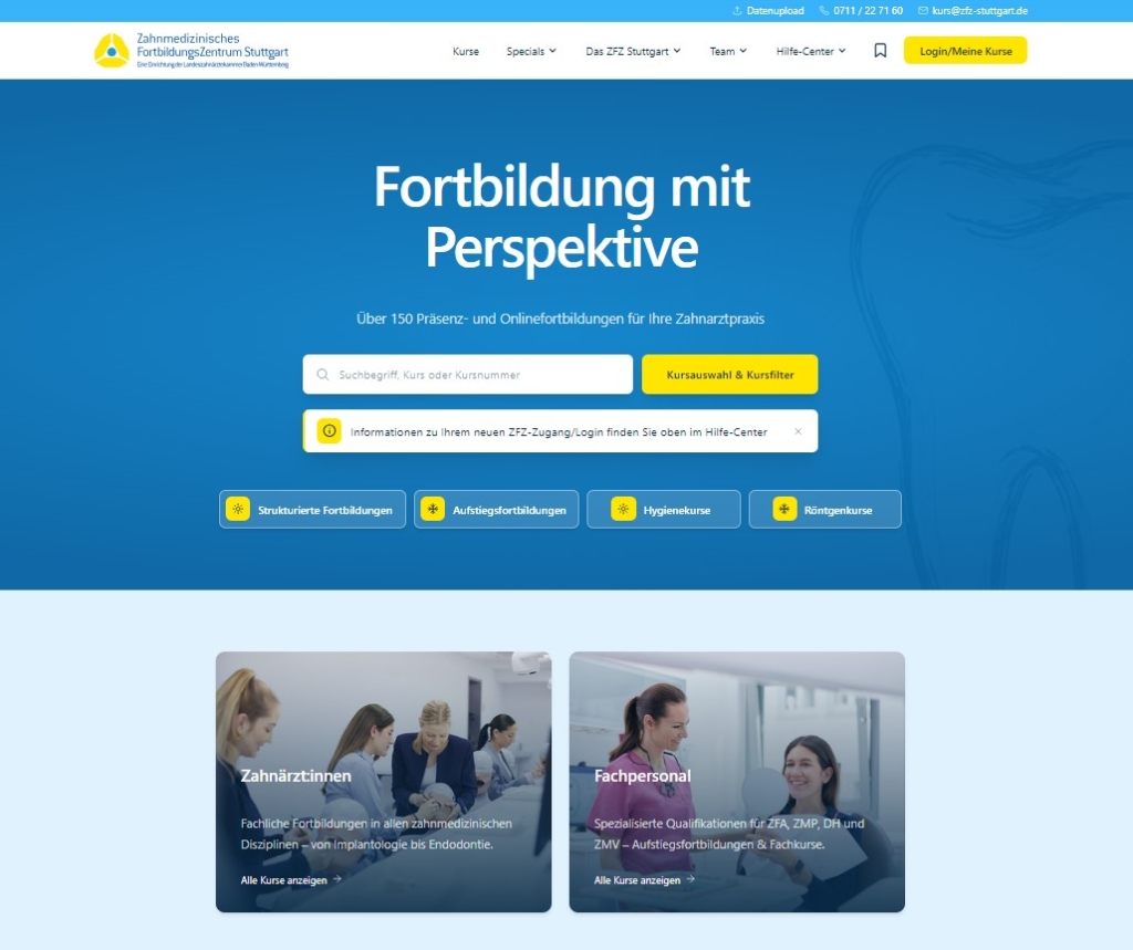 Website des zahnmedizinischen Fortbildungszentrum Stuttgart